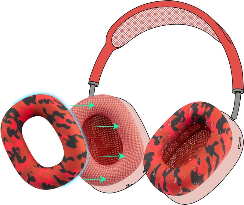 SoloWIT Sweat Proof Silicone Ear Cover for AirPods Max, Comfortable Fit for Gym Exercise, Easy to Clean, No Sound Quality Loss - Red Storm - Image 1